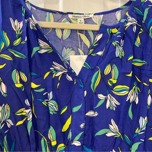 NWT Marissa Olivia Blue Floral Dress with Green and White Accents Women Size XL - Picture 5 of 8